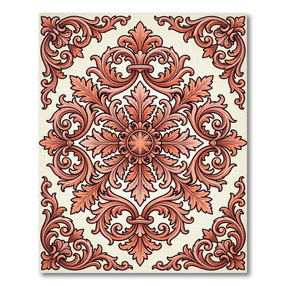 Coral Rococo Scroll Leaf Arrangement Rug