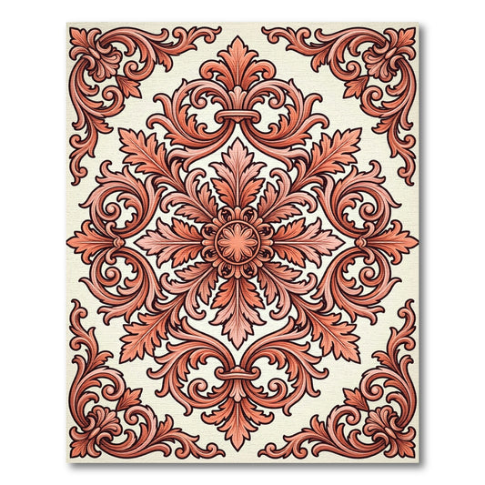 Coral Rococo Scroll Leaf Arrangement Rug