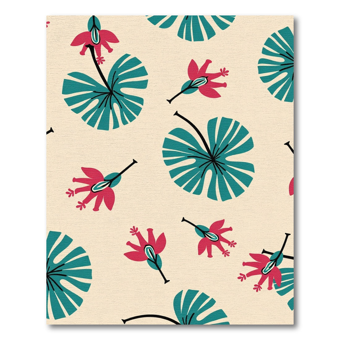 Tropical Red Teal Floral Delight Rug