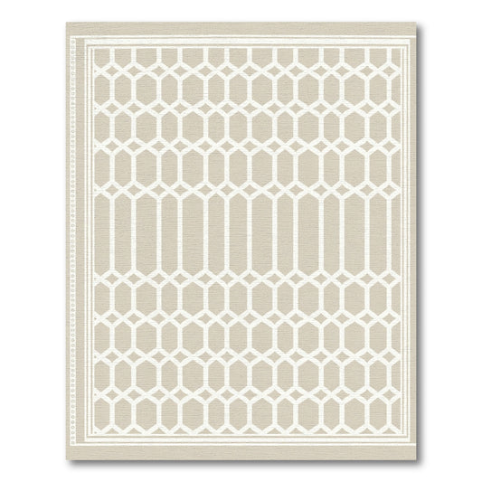 Light Beige White Geometric Lattice Rug