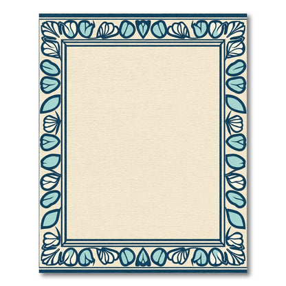 Aqua Blue Botanical Border Rug