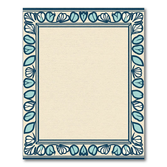 Aqua Blue Botanical Border Rug