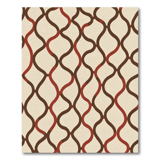Red Brown Interlocking Wave Rug