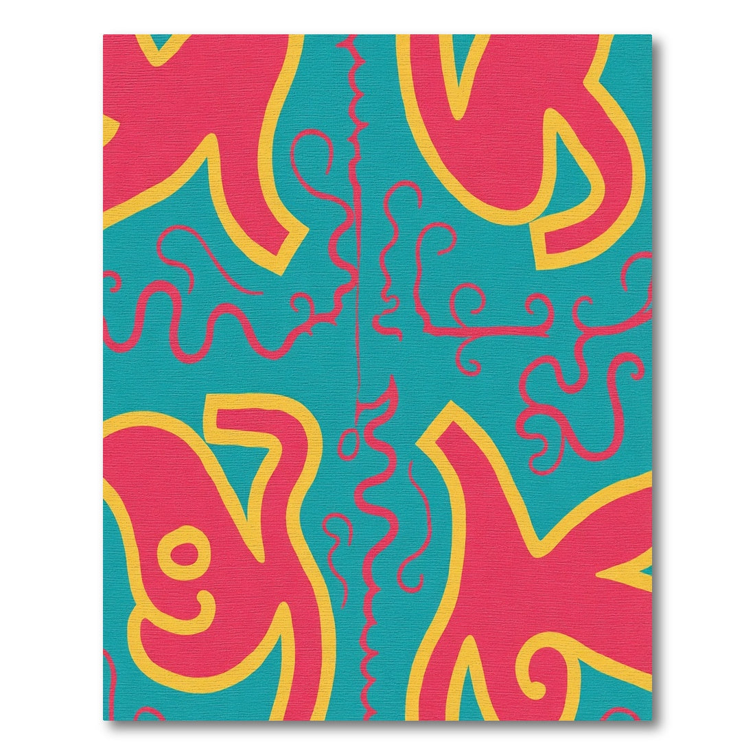 Bright Pink Yellow Teal Abstract Swirls Rug
