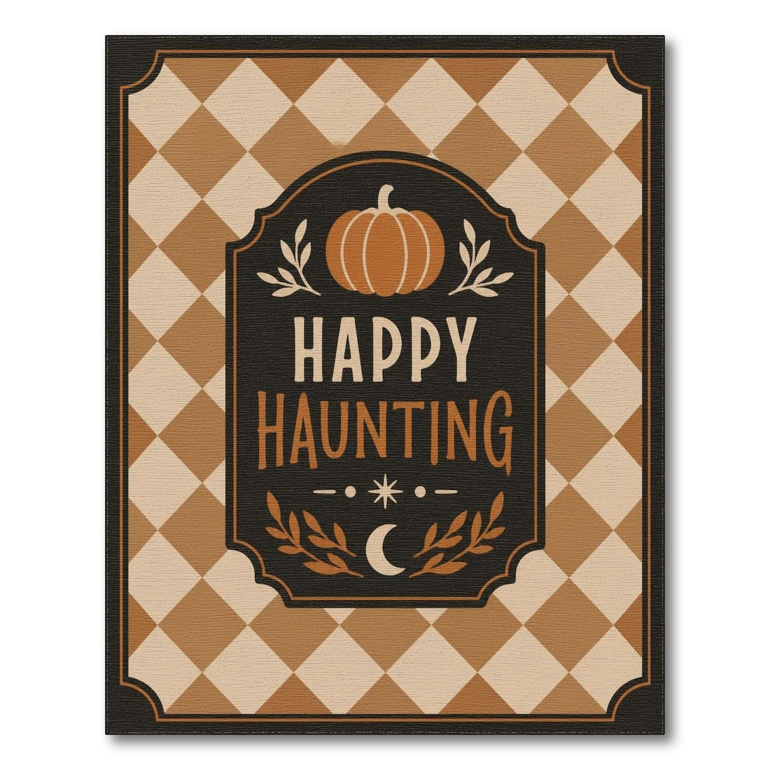 Happy Haunting Pumpkin Checkered Area Rug
