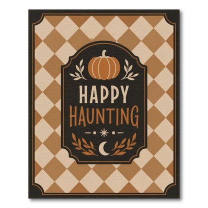 Happy Haunting Pumpkin Checkered Area Rug
