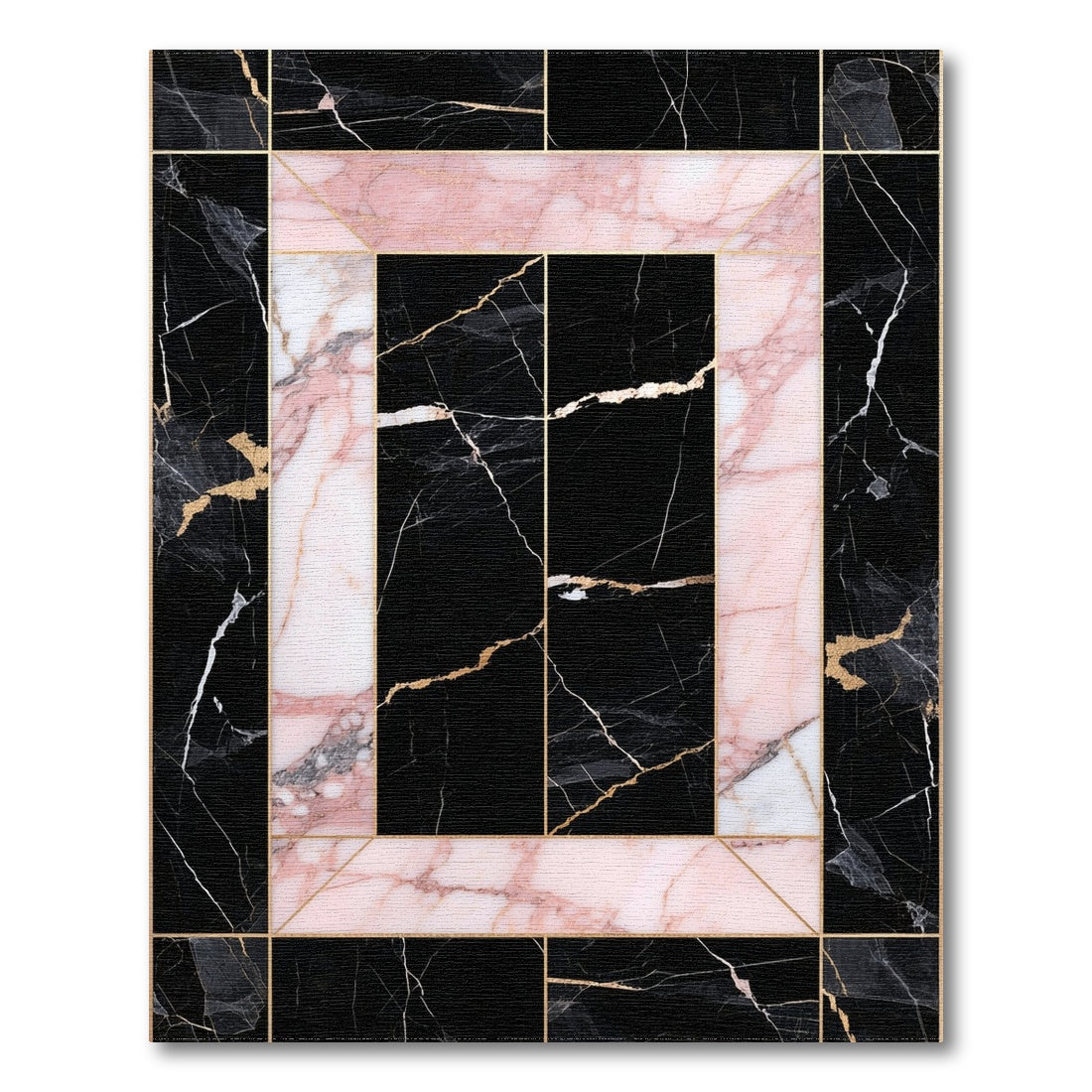 Pink Marble Geometric Frame Area Rug