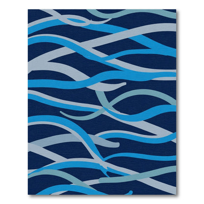 Navy Blue Abstract Wave Ribbon Rug