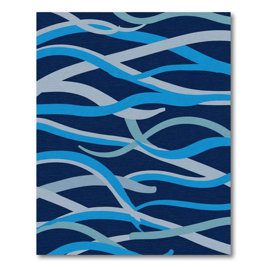 Navy Blue Abstract Wave Ribbon Rug