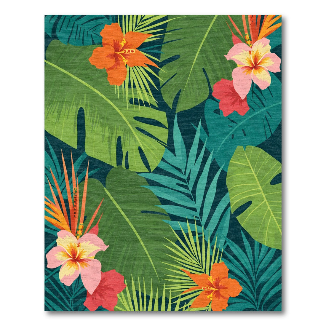 Vibrant Tropical Hibiscus Leaf Arrangement Rug