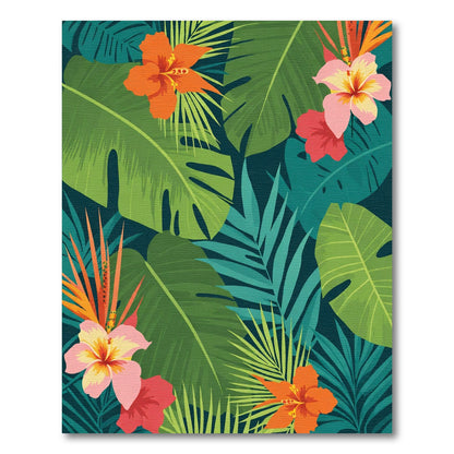 Vibrant Tropical Hibiscus Leaf Arrangement Rug