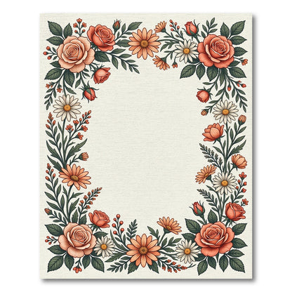 Coral Rose Daisy Vine Border Rug