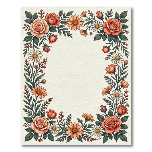 Coral Rose Daisy Vine Border Rug