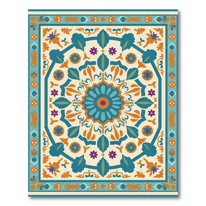 Turquoise Orange Floral Medallion Rug