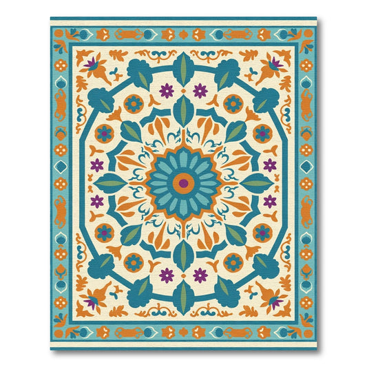 Turquoise Orange Floral Medallion Rug