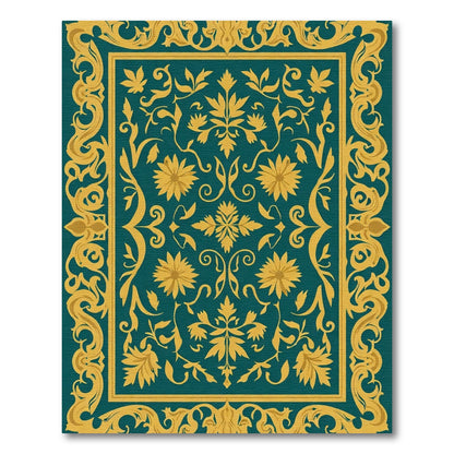 Teal Gold Ornate Floral Scroll Rug