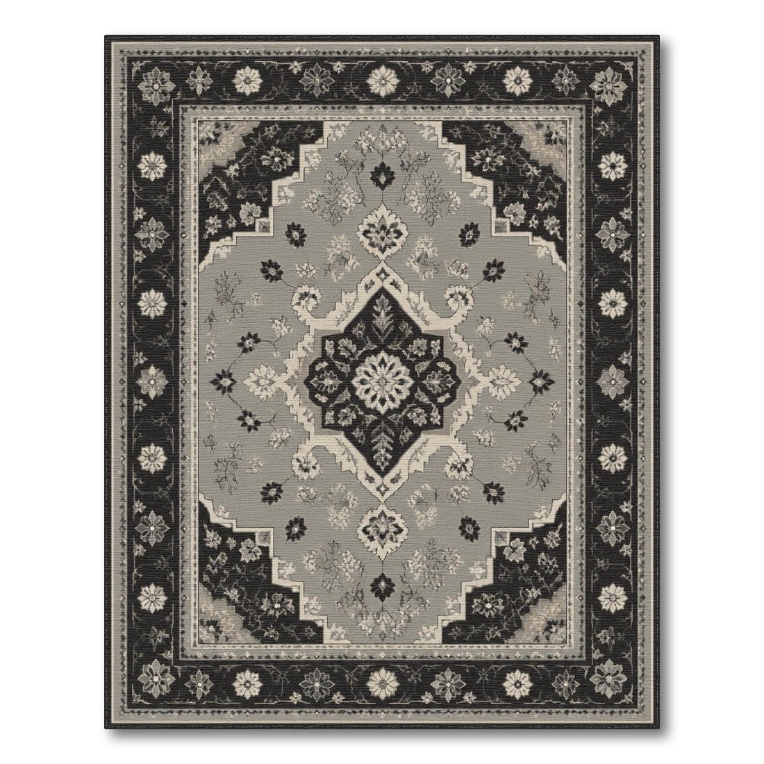 ODIKA Black White Persian Floral Area Rug