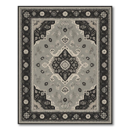 ODIKA Black White Persian Floral Area Rug