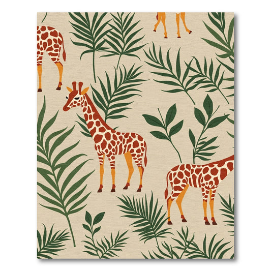 Giraffes Amidst Tropical Greenery Rug