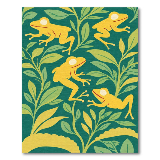 Yellow Frogs on Green Foliage Rug