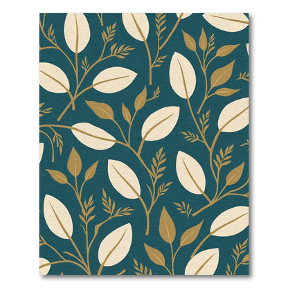 Golden Twigged Leaf Pattern Rug