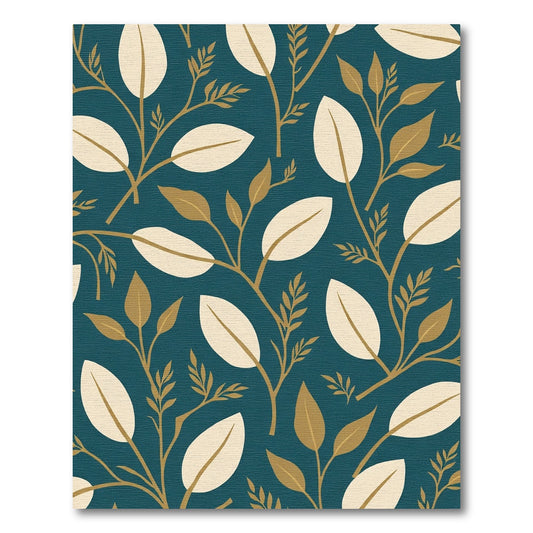 Golden Twigged Leaf Pattern Rug