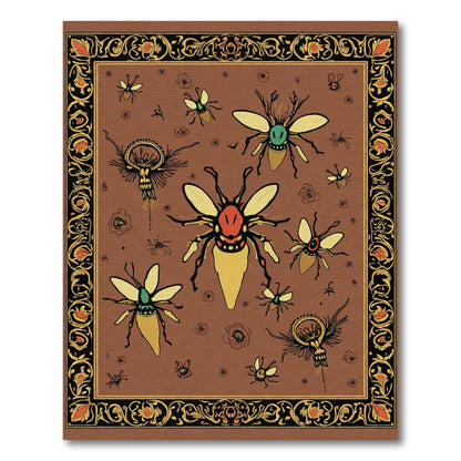 Brown Insect Medallion Ornate Border Rug