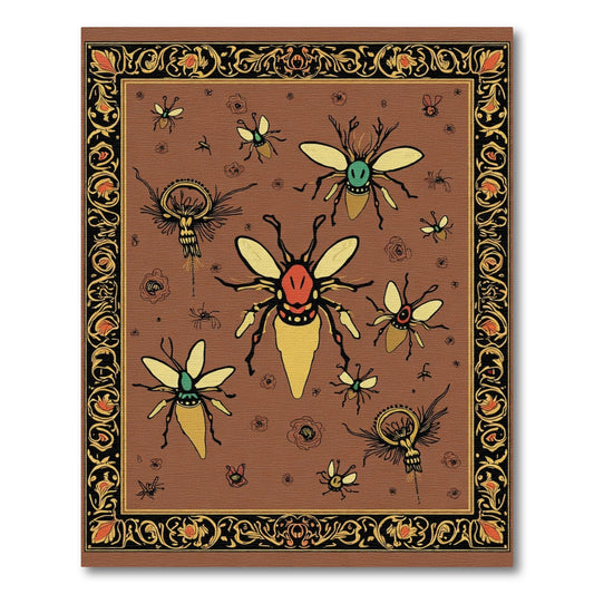 Brown Insect Medallion Ornate Border Rug