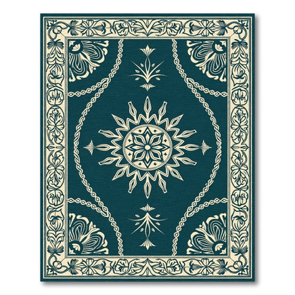 Aged Teal Floral Mandala Border Rug