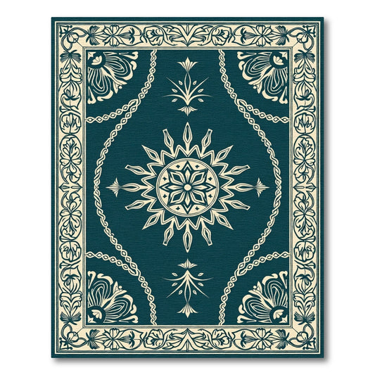 Aged Teal Floral Mandala Border Rug