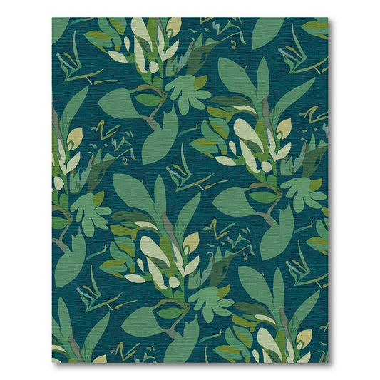 Deep Teal Abstract Botanical Leaves Rug