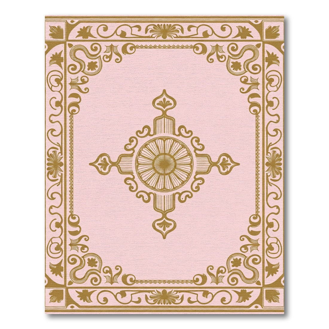 Golden Floral Medallion Pink Border Rug