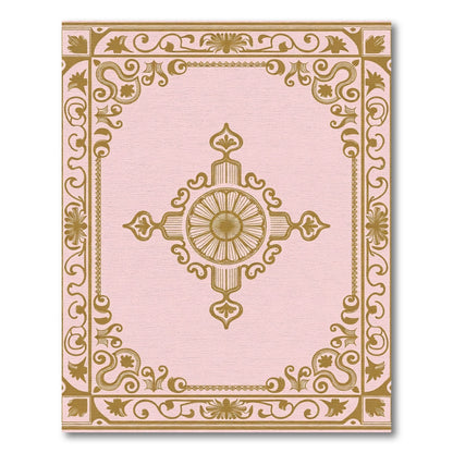 Golden Floral Medallion Pink Border Rug
