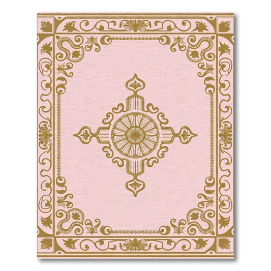 Golden Floral Medallion Pink Border Rug