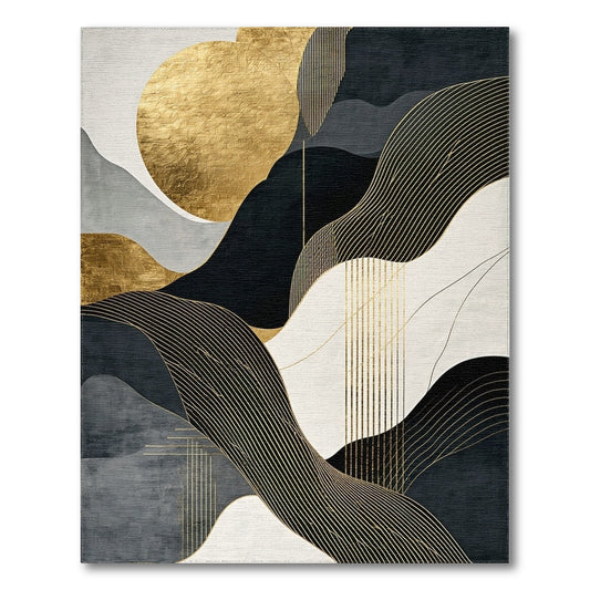 Gold Sun Abstract Wave Rug