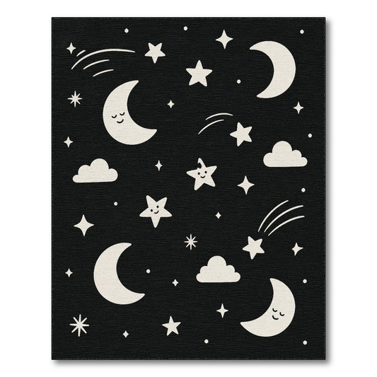 Celestial Moon Stars Kids Washable Area Rug