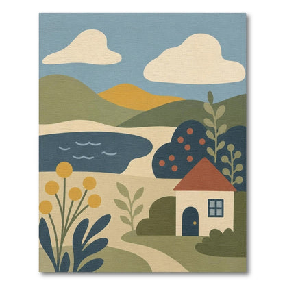 Blue Hillside Cottage Washable Area Rug
