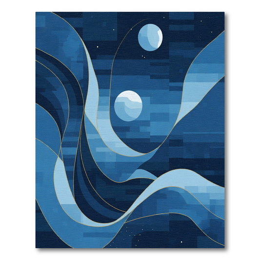 Deep Blue Mosaic Celestial Waves Rug