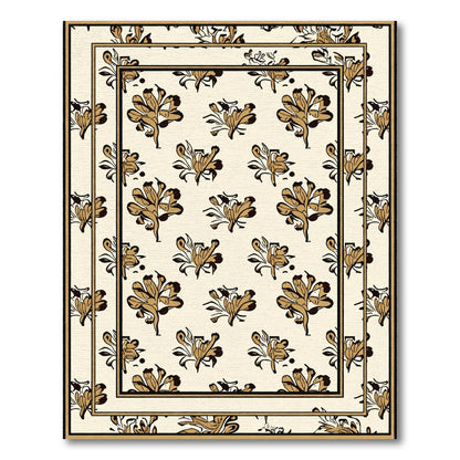 Golden Brown Floral Border Cream Rug