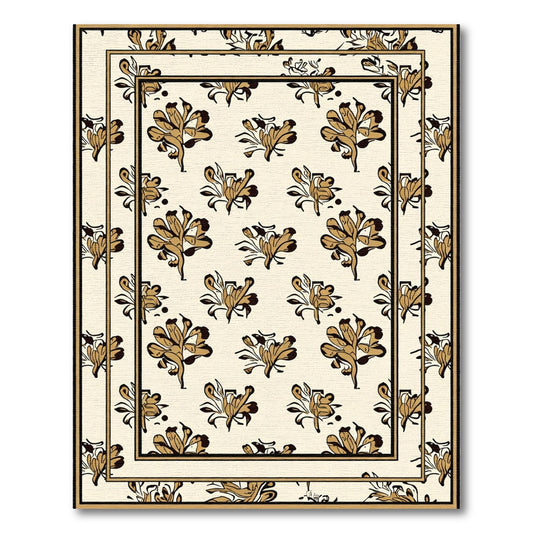 Golden Brown Floral Border Cream Rug