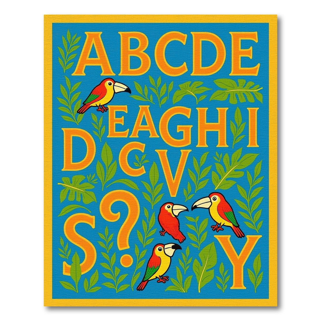 Alphabet Toucans Jungle Leaves Rug