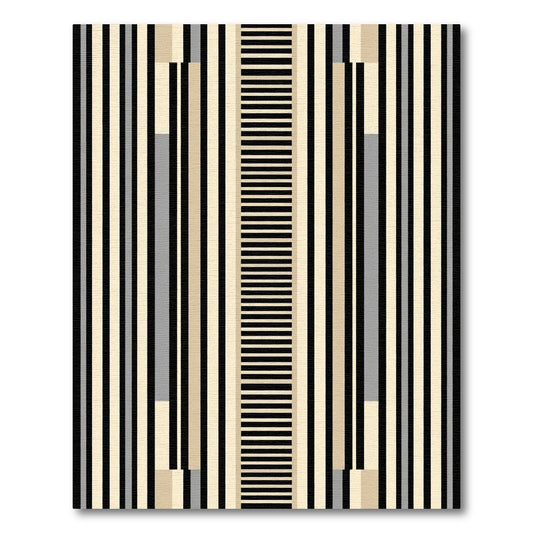 Modern Black Cream Striped Column Rug