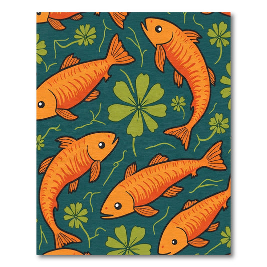 Orange Koi Fish Green Floral Pond Rug