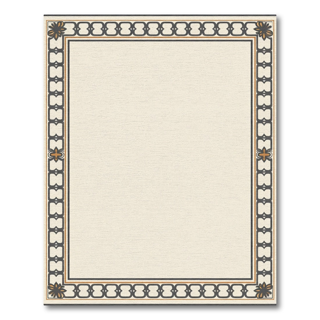 Cream and Charcoal Geometric Border Rug