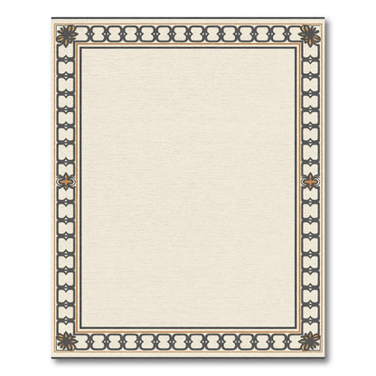 Cream and Charcoal Geometric Border Rug