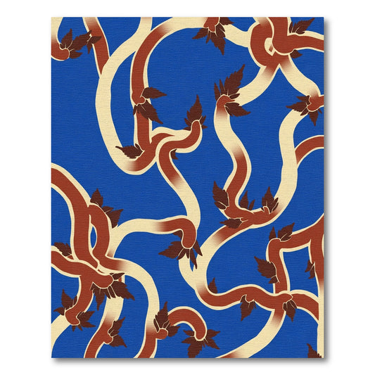 Crimson Cream Vine Leaf Pattern Rug