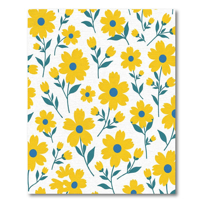 Whimsical Yellow Daisy Blue Center Rug