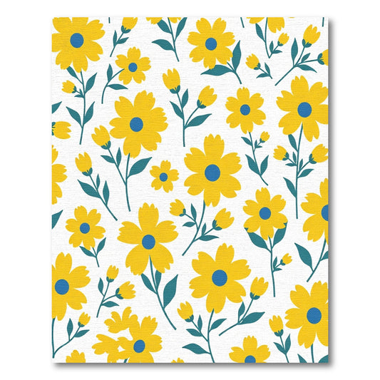 Whimsical Yellow Daisy Blue Center Rug