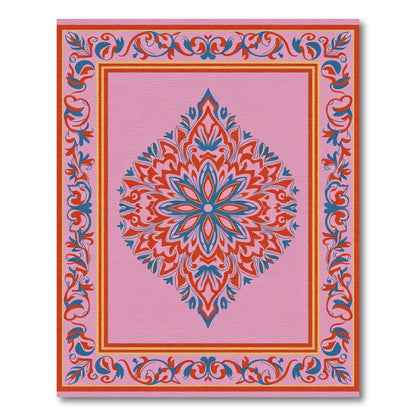 Pink Crimson Blue Floral Medallion Border Rug
