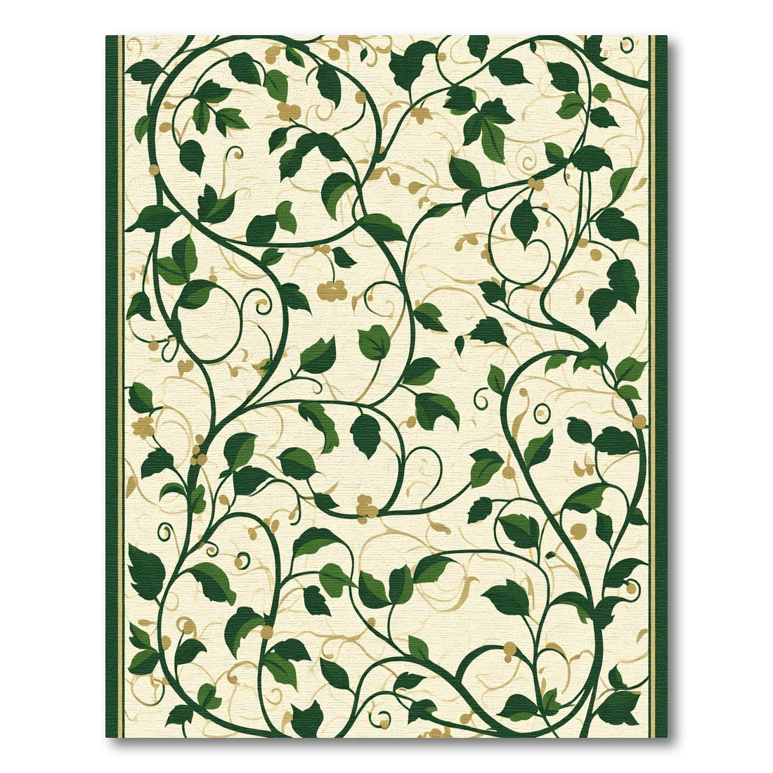 Cream Green Vine Scroll Flourish Rug